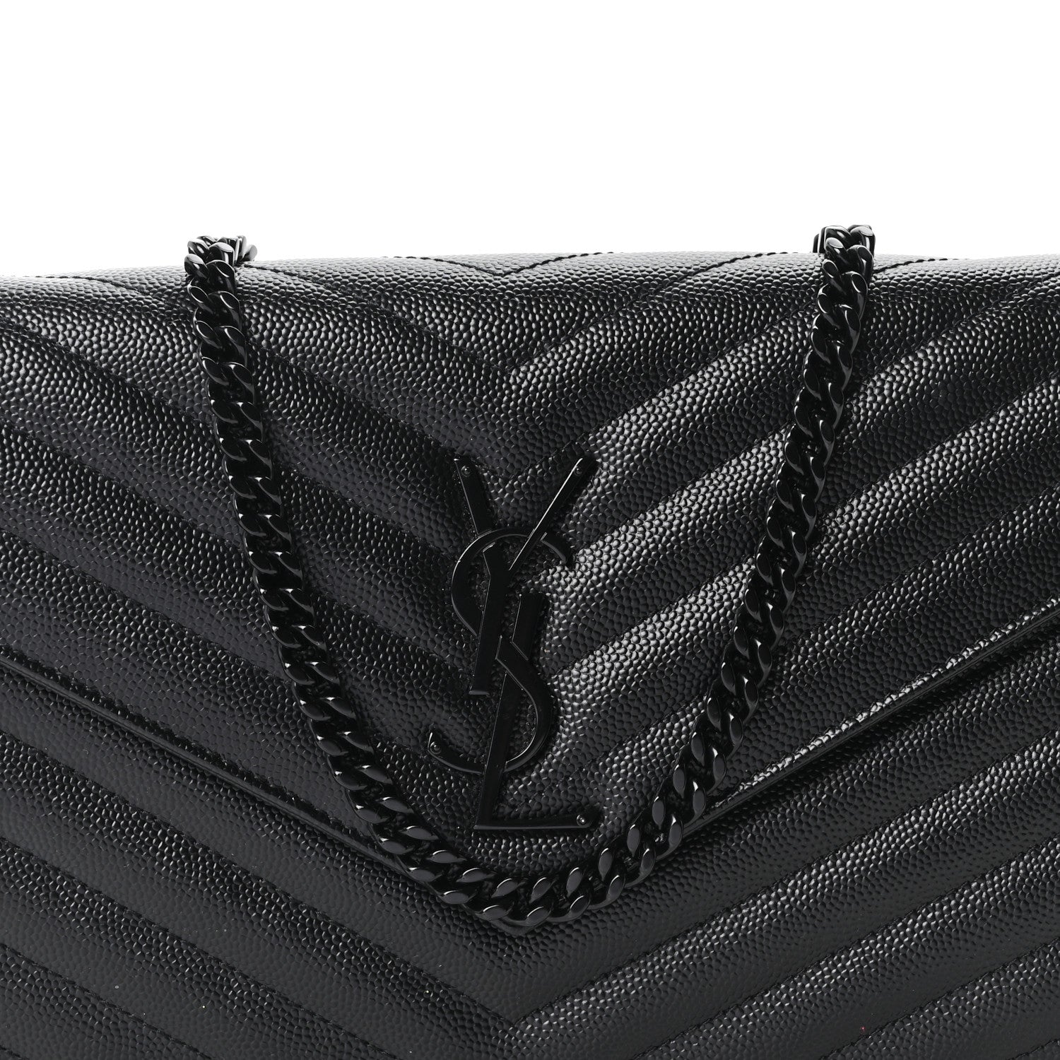 Saint Laurent Grain De Poudre Matelasse Chevron Monogram Monochrome Chain Wallet Black 8 of 11