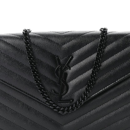 Saint Laurent Grain De Poudre Matelasse Chevron Monogram Monochrome Chain Wallet Black 8 of 11