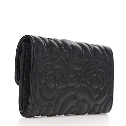 Chanel Lambskin Camellia Embossed Card Holder Wallet Black 2 of 8