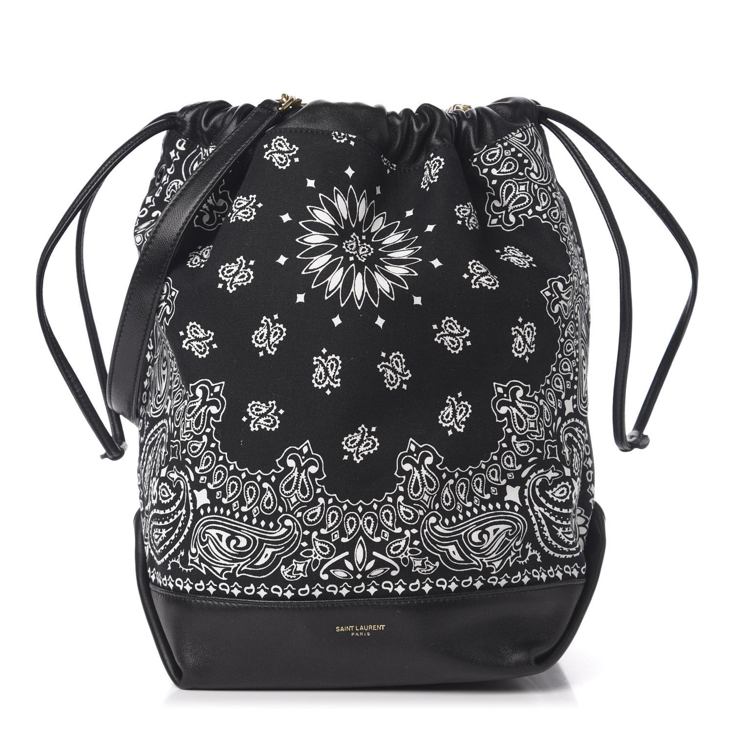 Canvas Calfskin Bandana Teddy Drawstring Bag Black