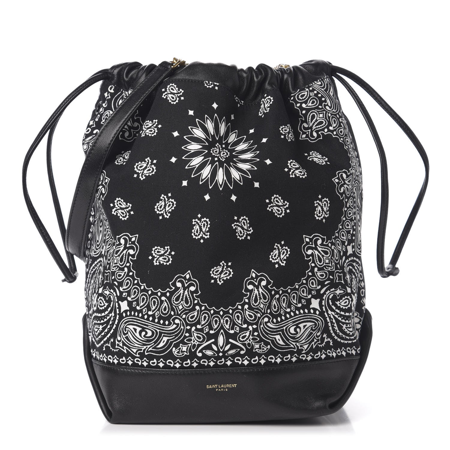 Saint Laurent Canvas Calfskin Bandana Teddy Drawstring Bag Black 1 of 9