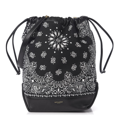 Saint Laurent Canvas Calfskin Bandana Teddy Drawstring Bag Black 1 of 9