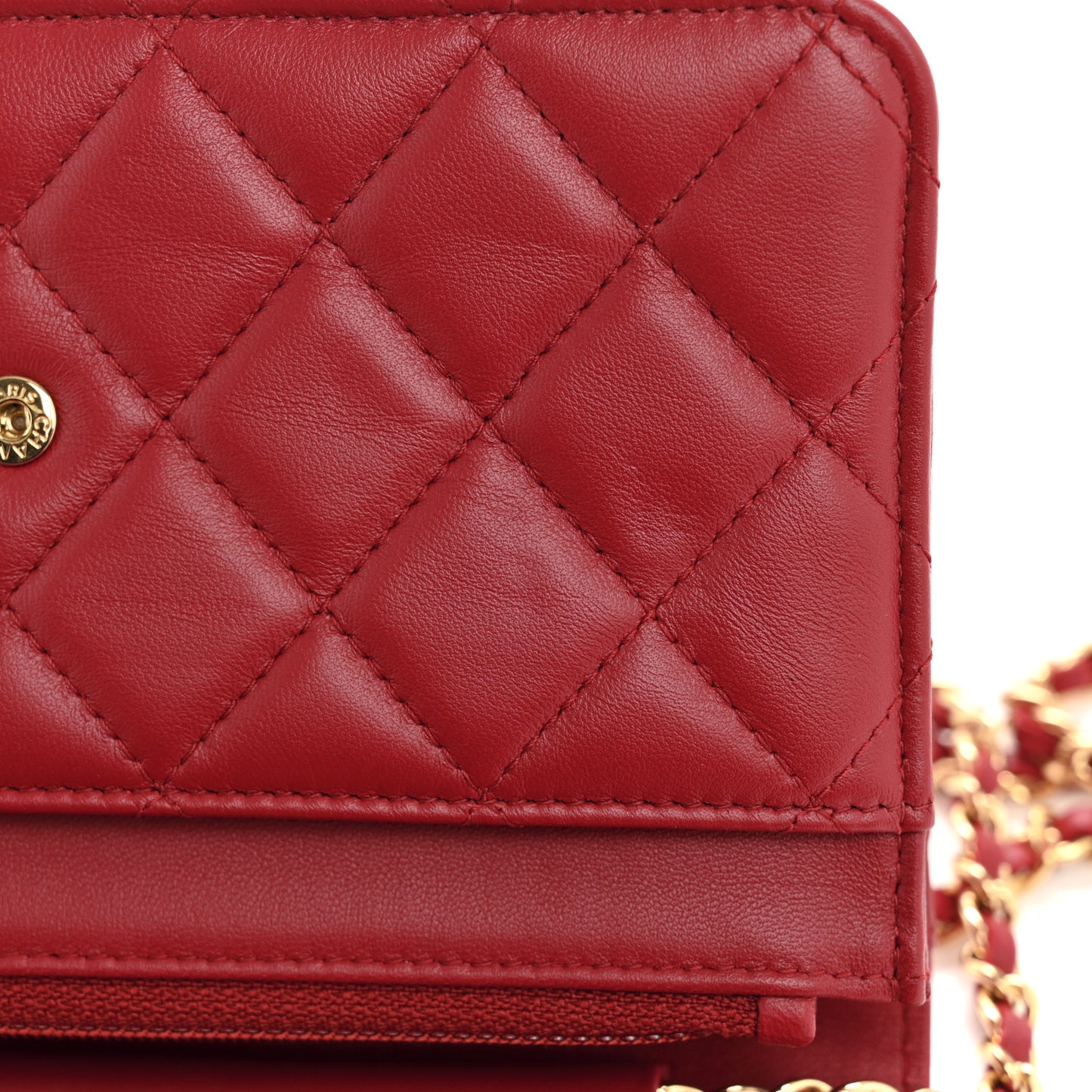 Lambskin Quilted Wallet On Chain WOC Red