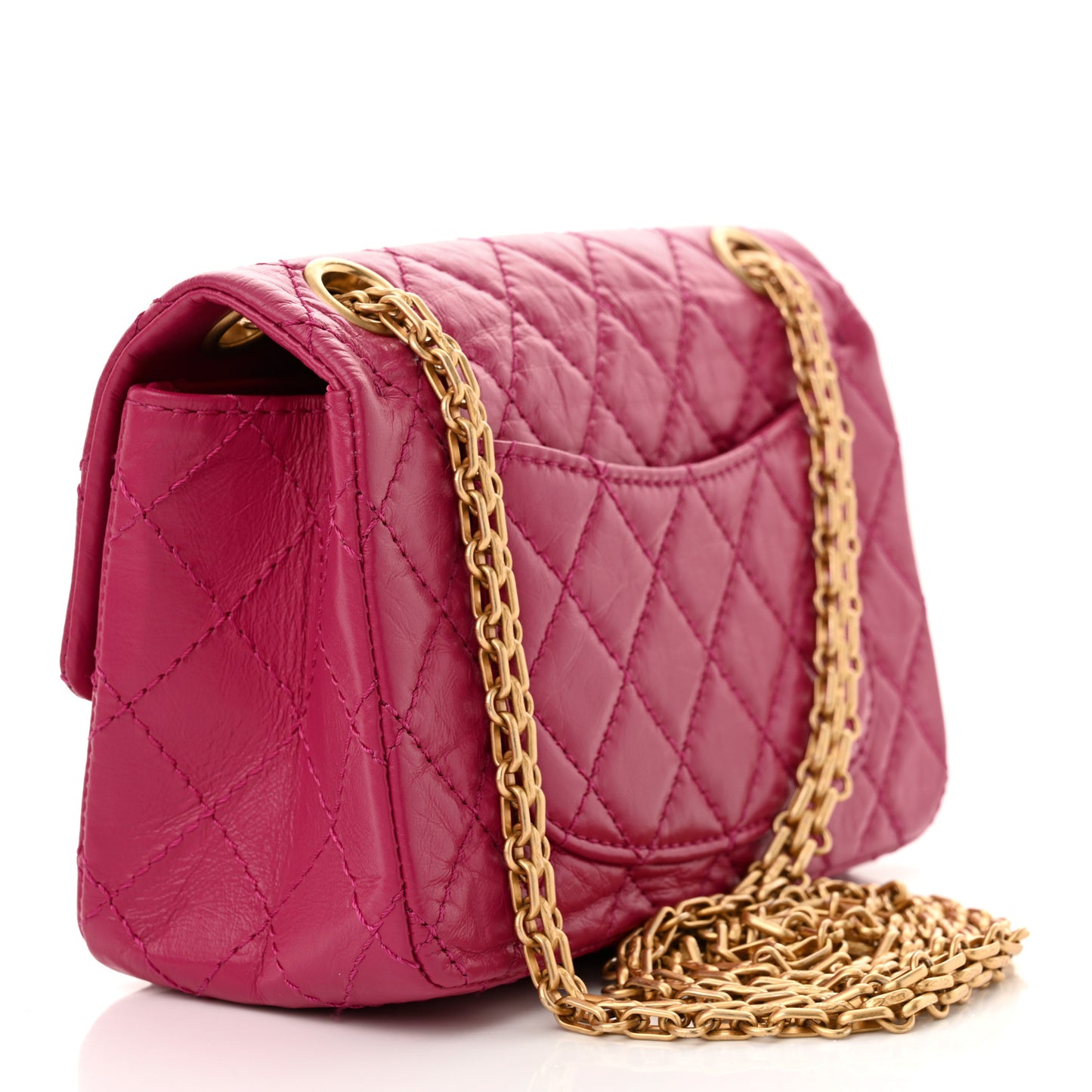 Aged Calfskin Quilted 2.55 Reissue Mini Flap Fuchsia
