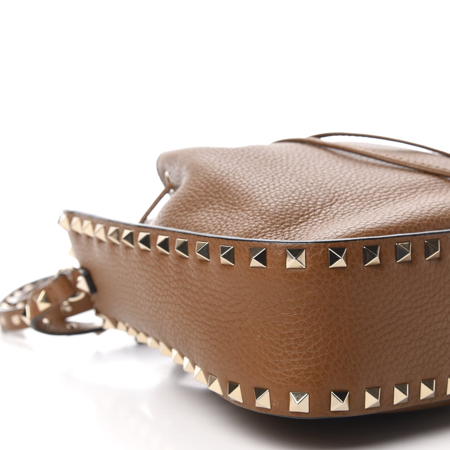 Grained Calfskin Rockstud Bucket Bag Bright Cognac