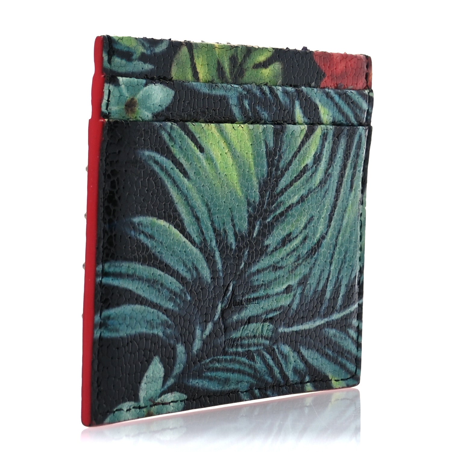 Christian Louboutin Crackled Calfskin Hawaii Print Paros Spikes Card Holder Black Gunmetal 3 of 8