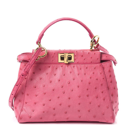 Fendi Ostrich Shiny Nappa Mini Peekaboo Iconic Satchel Fuchsia 1 of 8