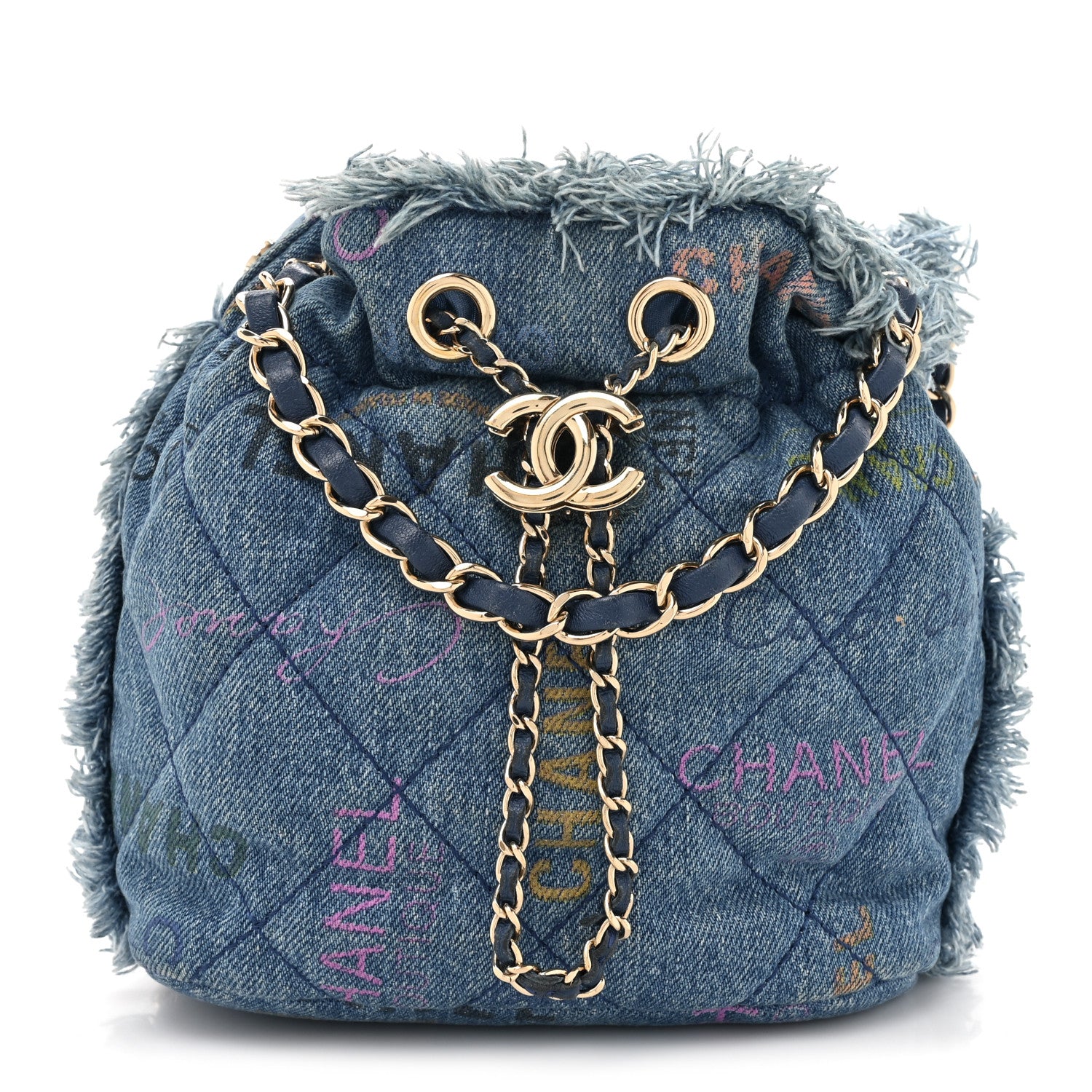 Chanel Denim Quilted Small Mood Bucket With Chain Blue Multicolor 1 of 12