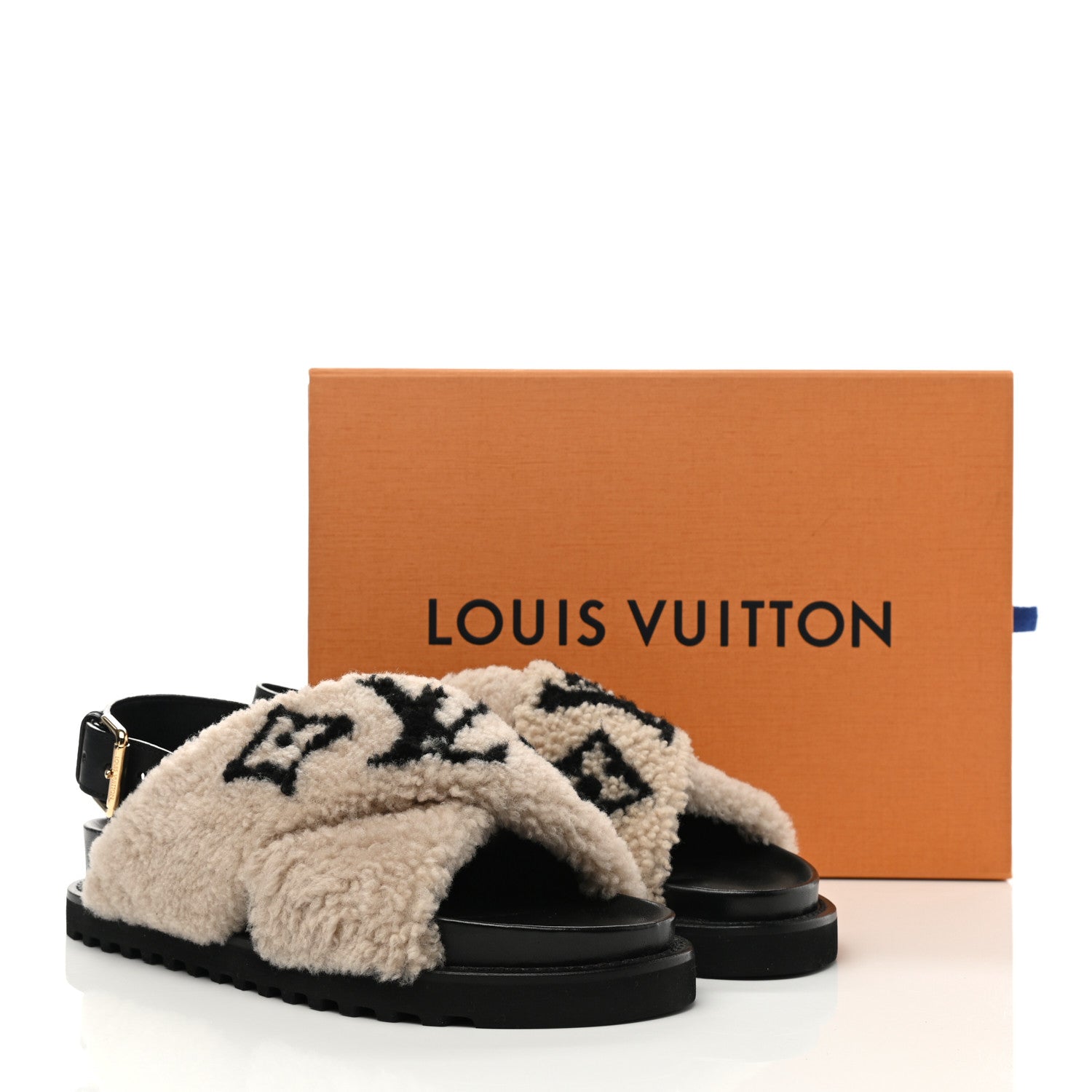 Louis Vuitton Shearling Paseo Sandals 39 Black 10 of 10