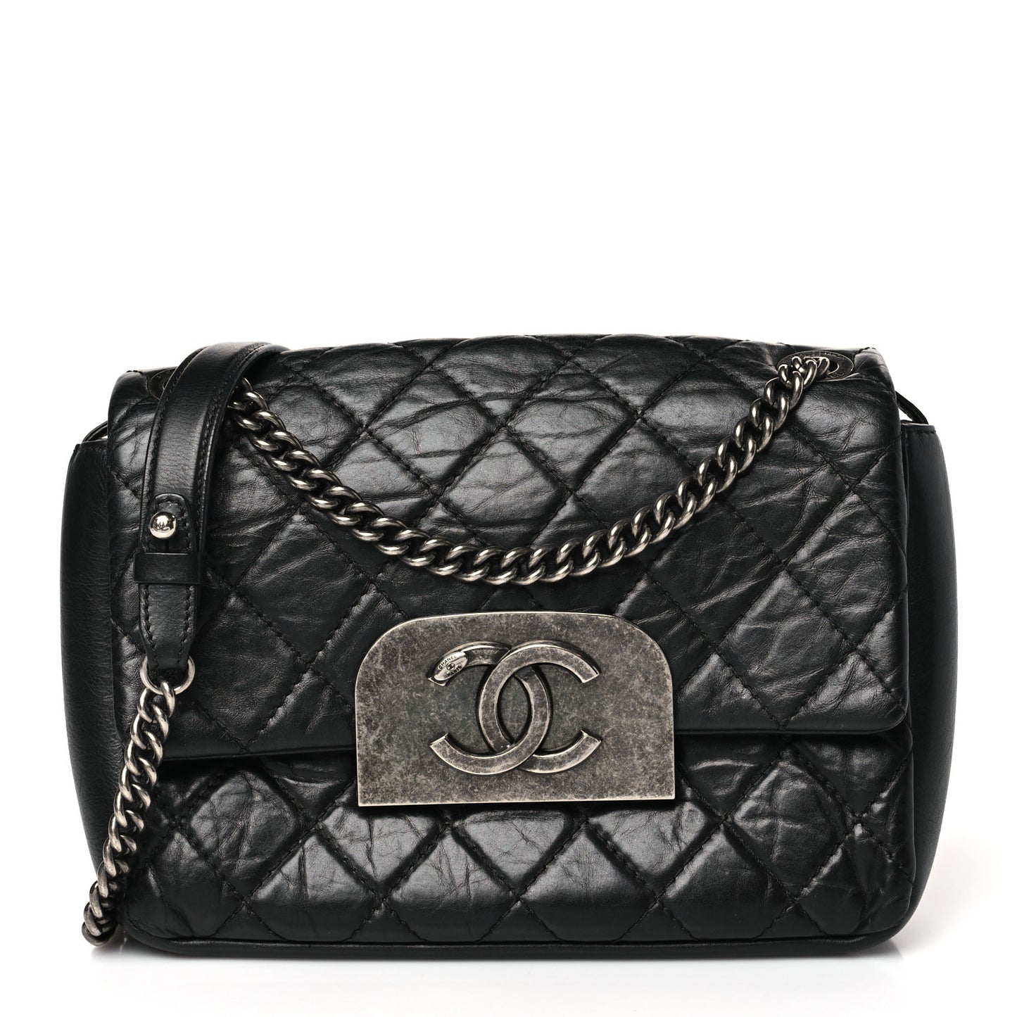 Aged Calfskin Quilted CC Square Flap Black