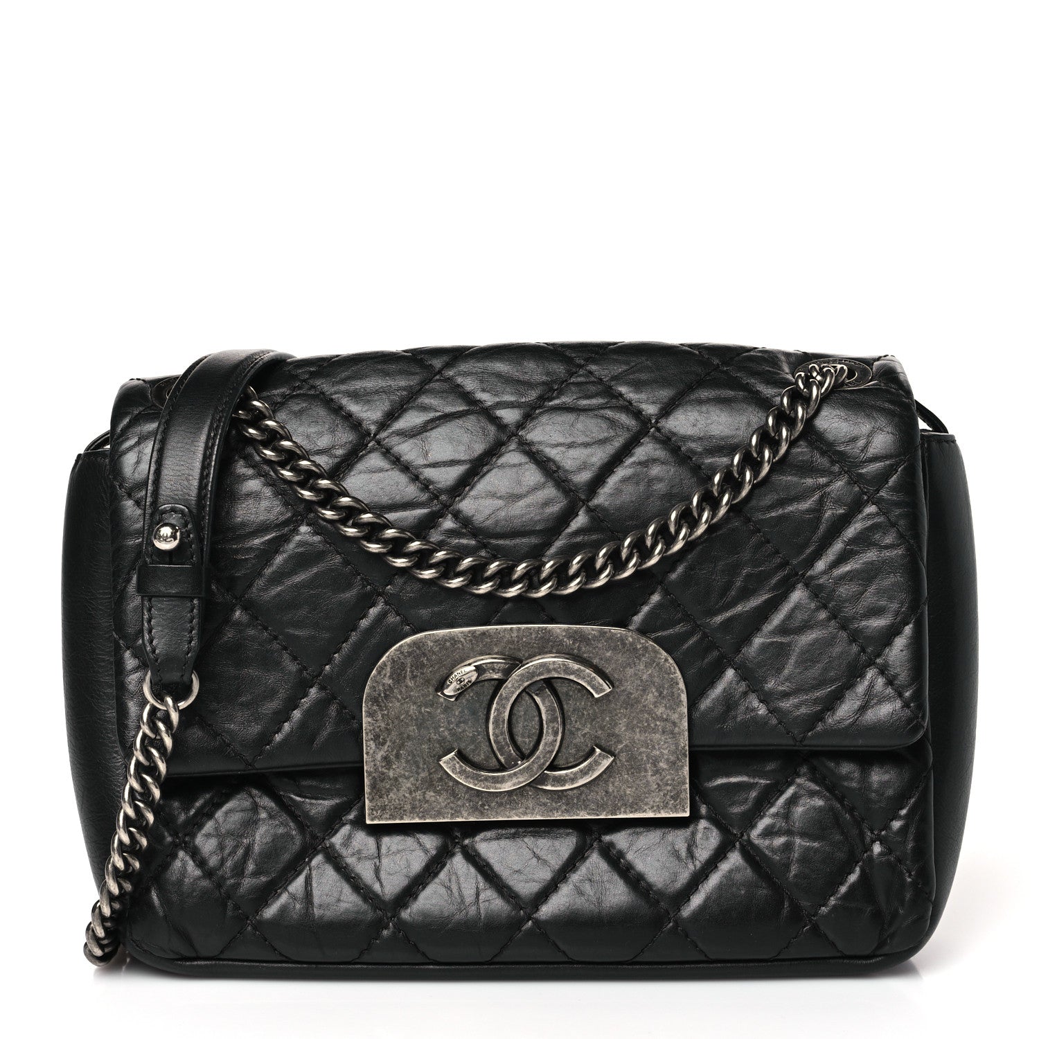 Chanel Aged Calfskin Quilted CC Square Flap Black 1 of 9