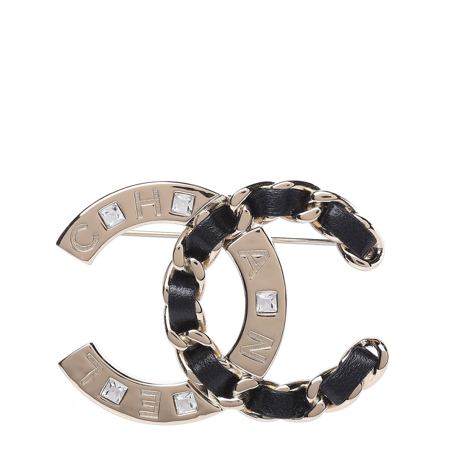 Chanel Lambskin Crystal CC Brooch Black Gold 1 of 5