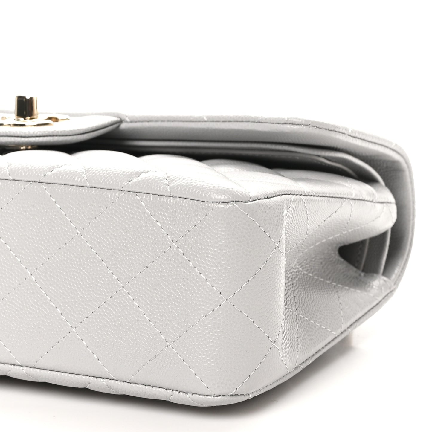 Caviar Quilted Small Double Flap Grey