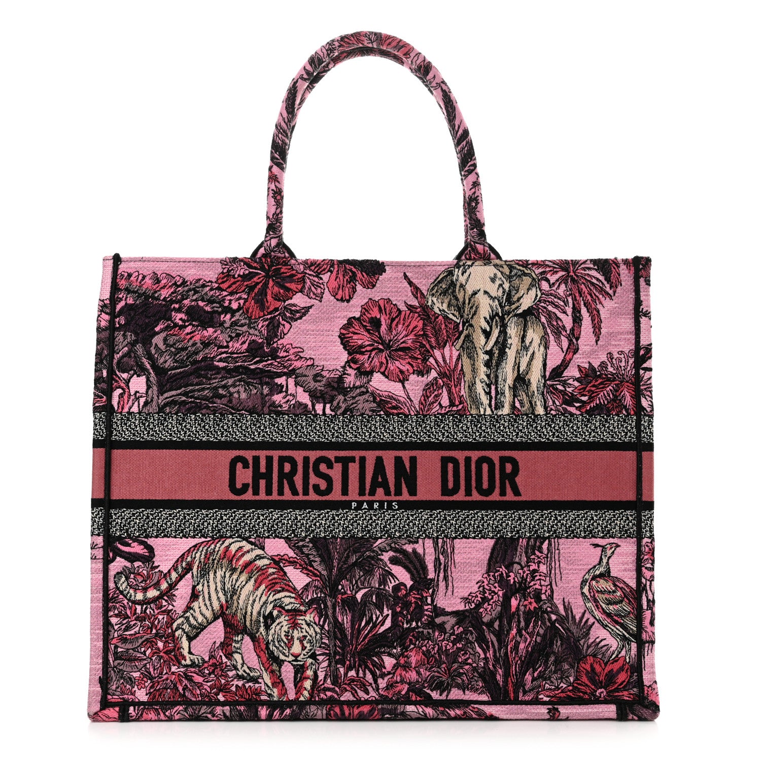 Christian Dior Canvas Embroidered Large Toile de Jouy Voyage Book Tote Fuchsia Multicolor 1 of 11