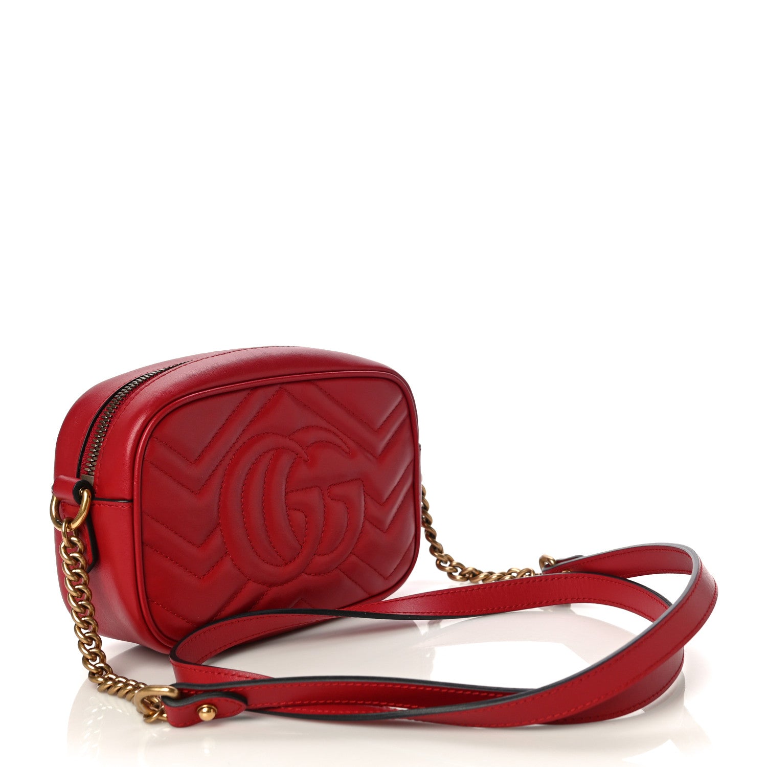 Gucci Calfskin Matelasse Mini GG Marmont Chain Shoulder Bag Hibiscus Red 3 of 11