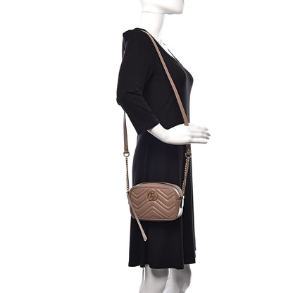 Gucci Calfskin Matelasse Mini GG Marmont Chain Shoulder Bag Nude 2 of 10