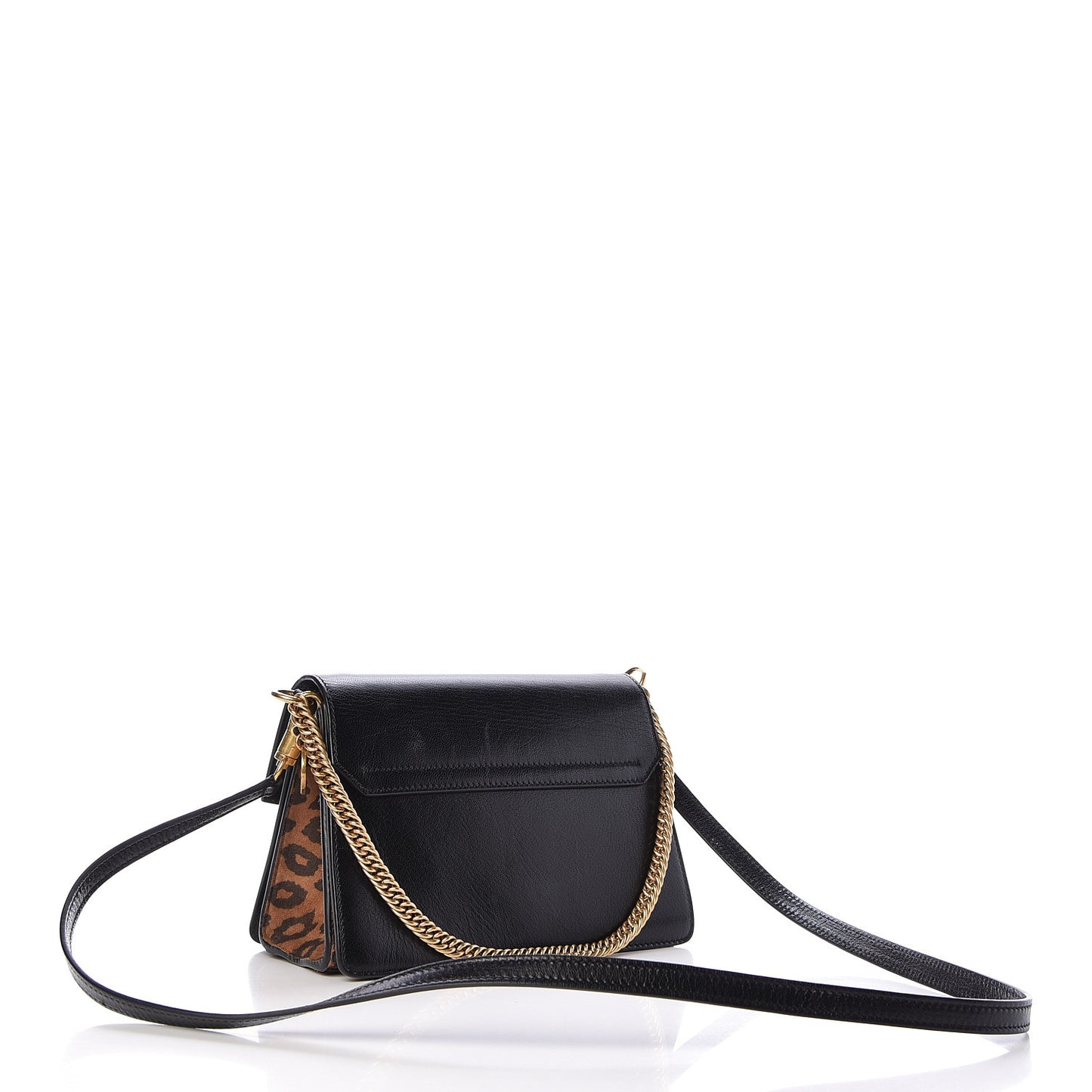 Calfskin Suede Leopard Print Small GV3 Shoulder Bag Black Chestnut