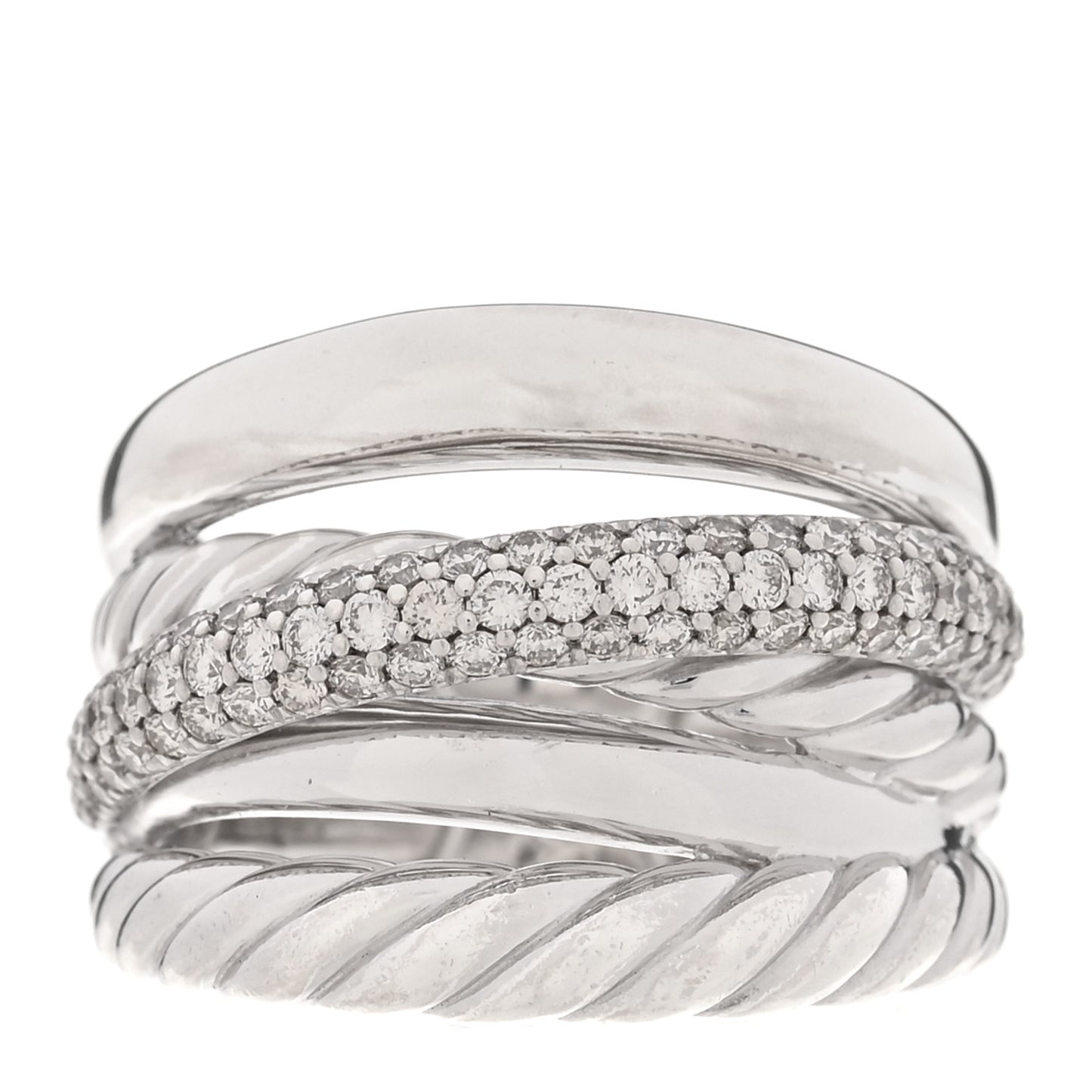Sterling Silver Diamond 17.5mm Crossover Five Row Ring 57 8