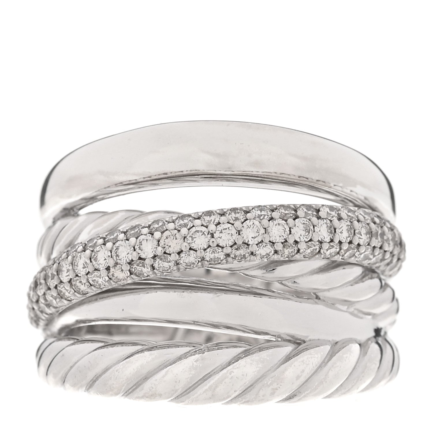 David Yurman Sterling Silver Diamond 17.5mm Crossover Five Row Ring 57 8 1 of 4