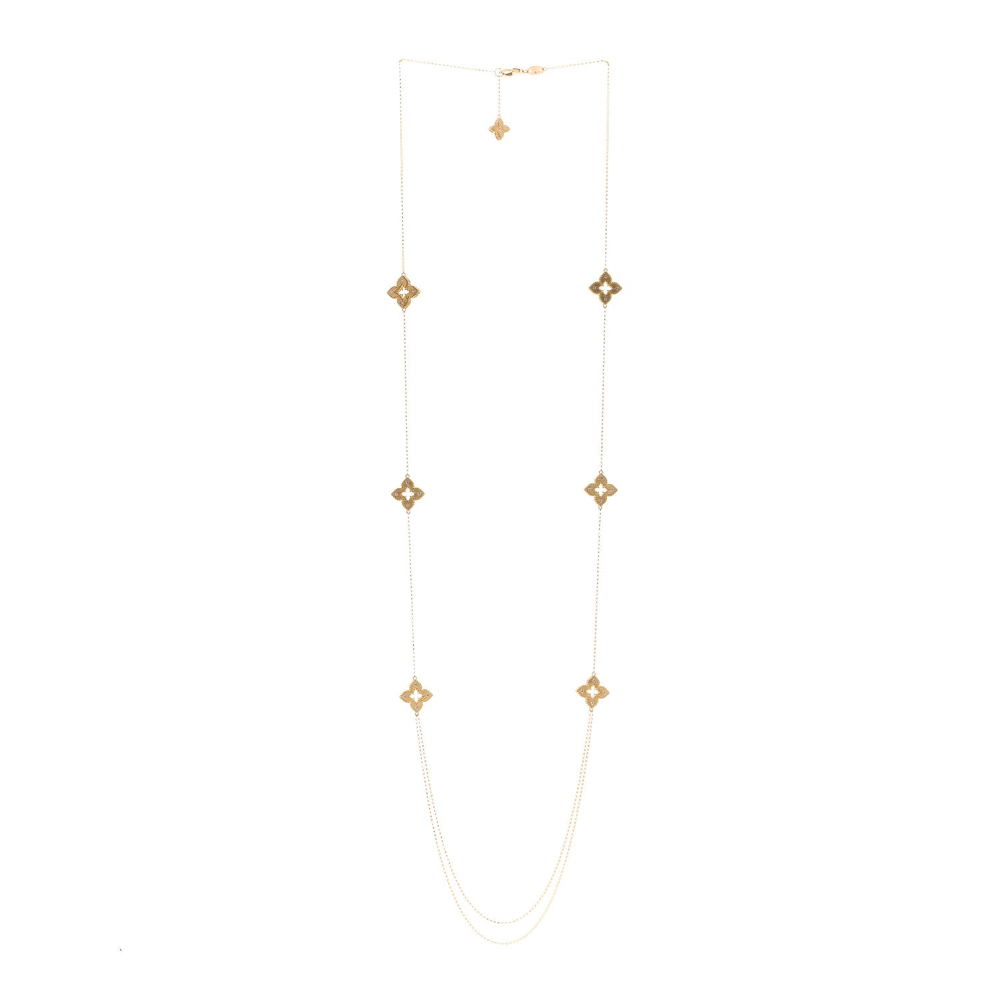 18K Yellow Gold Diamond Petite Venetian Princess Flower Long Station Necklace