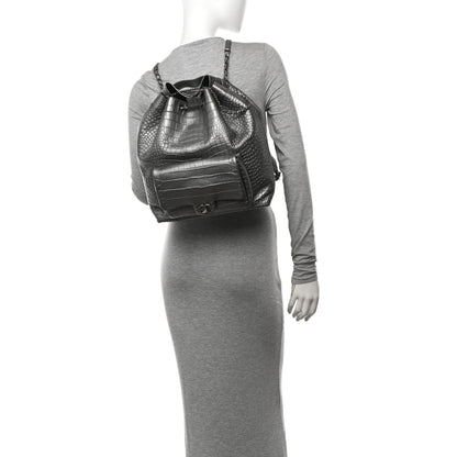 Chanel Metallic Calfskin Crocodile Embossed Large Backpack Silver 2 of 10