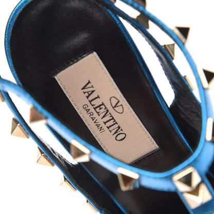 Valentino Garavani Metallic Pebbled Calfskin Rockstud Ankle Strap Pumps 36 Light Blue 8 of 10