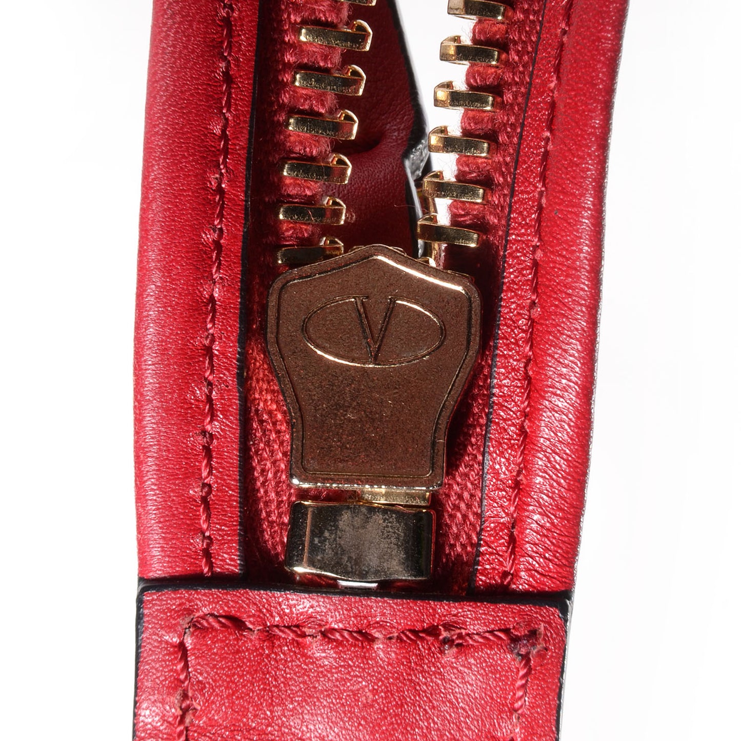 Vitello Rockstud Double Handle Tote Red