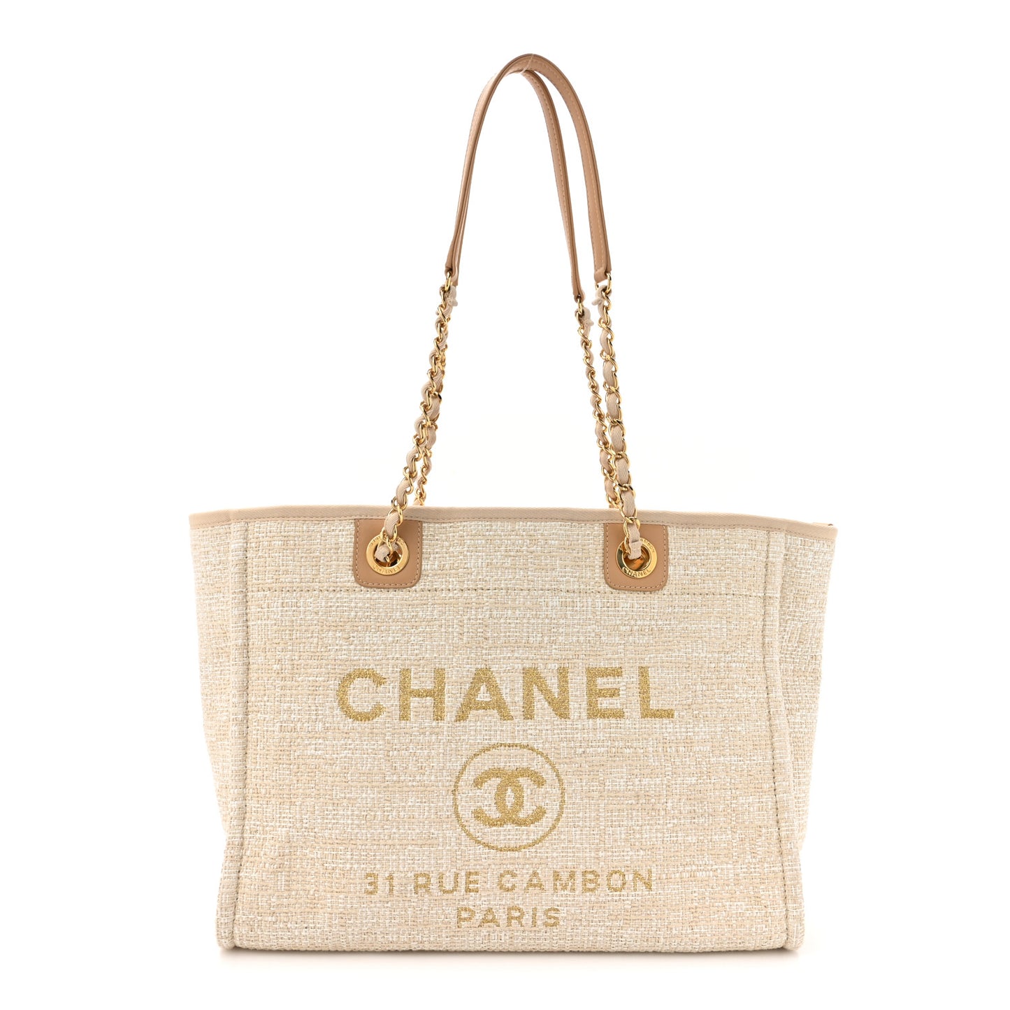 Lurex Boucle Small Deauville Tote Ivory