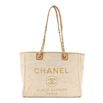 Chanel Lurex Boucle Small Deauville Tote Ivory 1 of 10