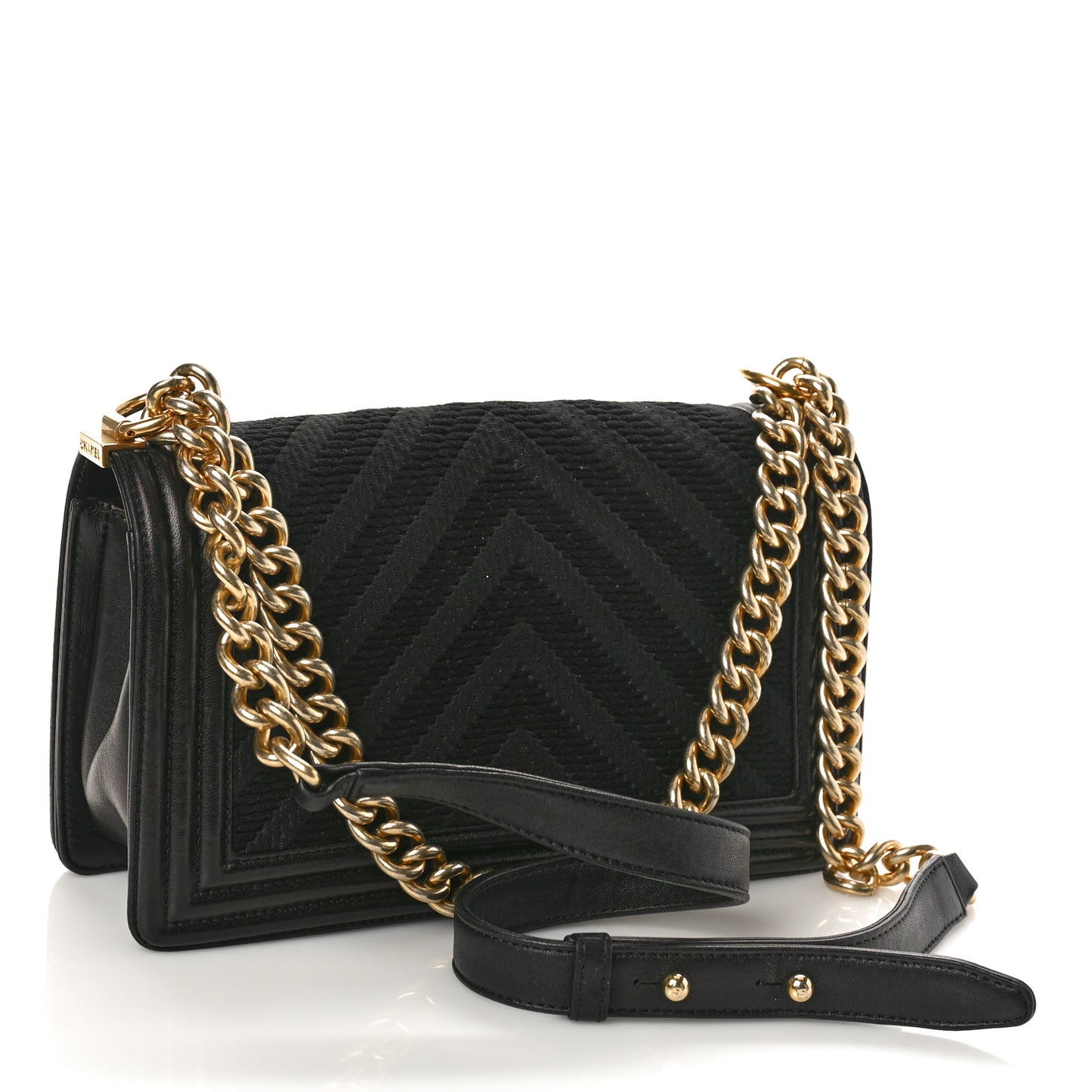 Fabric Chevron Braided Medium Boy Flap Black