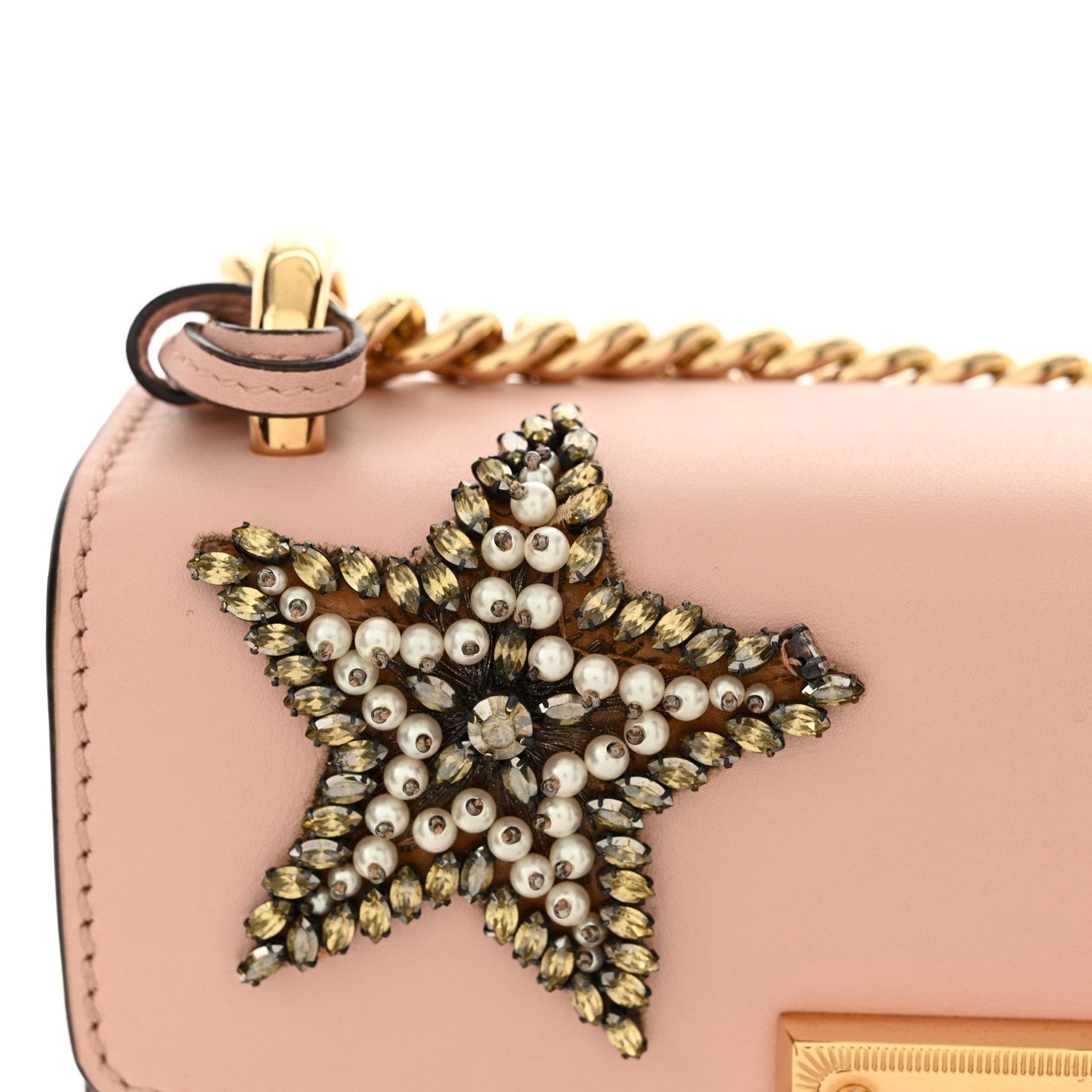 Gucci Calfskin Crystal Star Embroidered Small Padlock Shoulder Bag Perfect Pink Multicolor 14 of 14