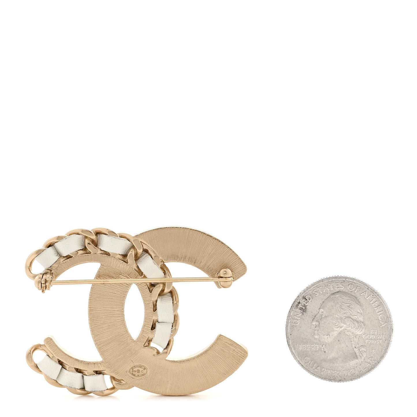 Lambskin Pearl Crystal CC Chain Brooch White Gold