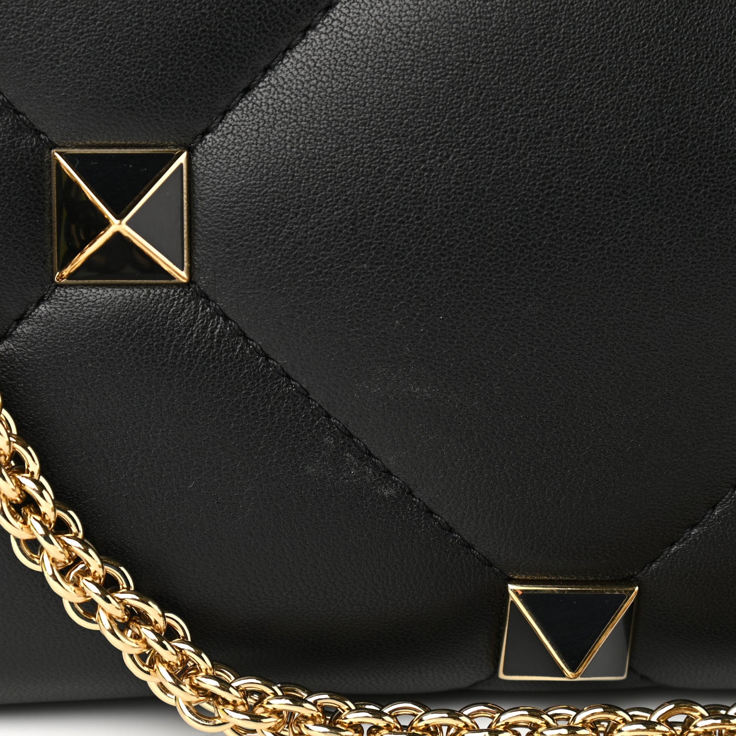 Nappa Enamel Medium Roman Stud Shoulder Bag Black
