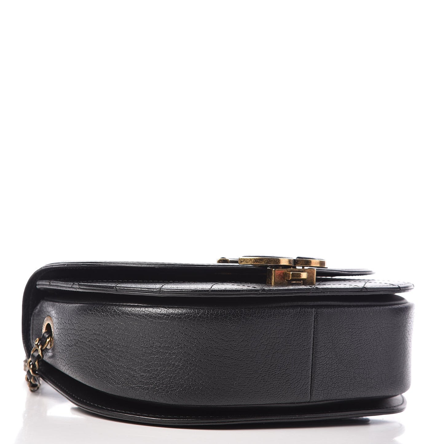 Shiny Calfskin Goatskin Quilted Small Coco Curve Messenger Flap Black
