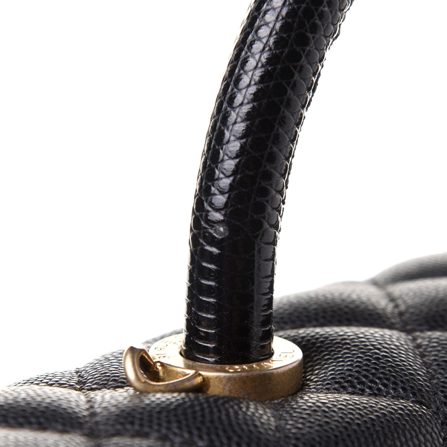 Caviar Lizard Quilted Medium Coco Handle Flap Black