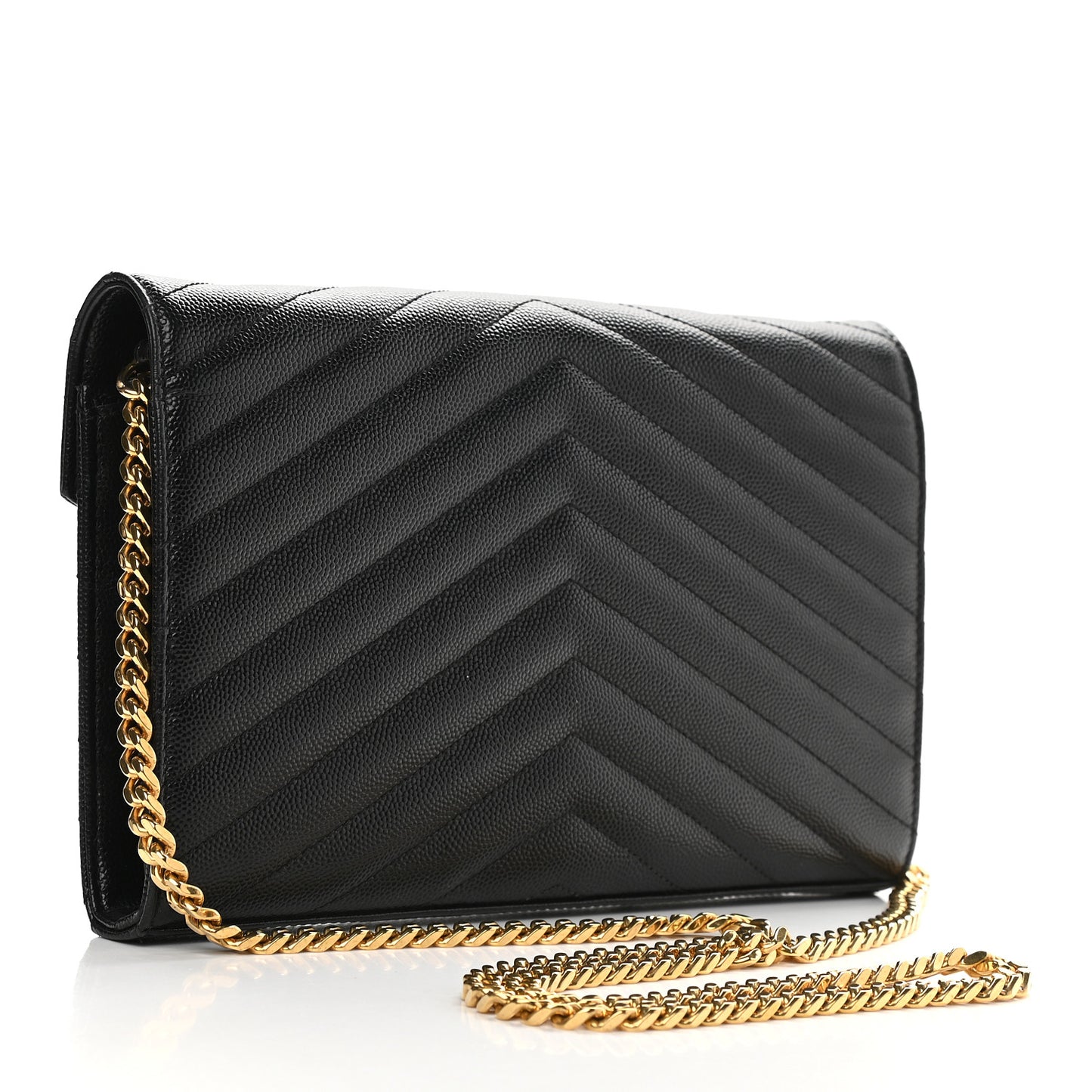 Grain De Poudre Matelasse Chevron Monogram Chain Wallet Black