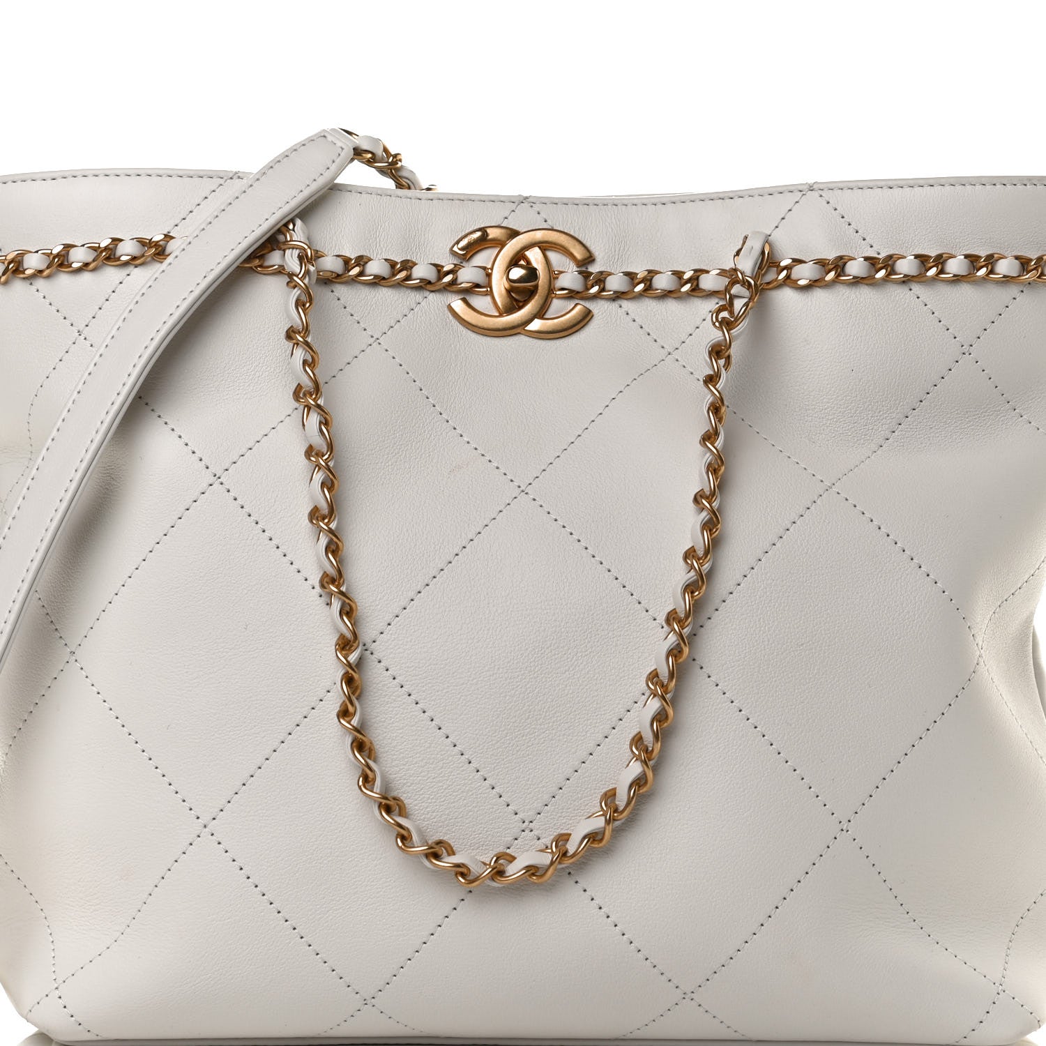 Chanel Calfskin Stitched Small Shopping Tote White 8 of 12