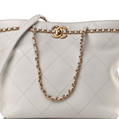 Chanel Calfskin Stitched Small Shopping Tote White 8 of 12