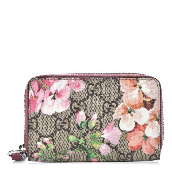 Gucci GG Supreme Monogram Blooms Zip Around Card Case Wallet Beige Multicolor Dry Rose 1 of 8