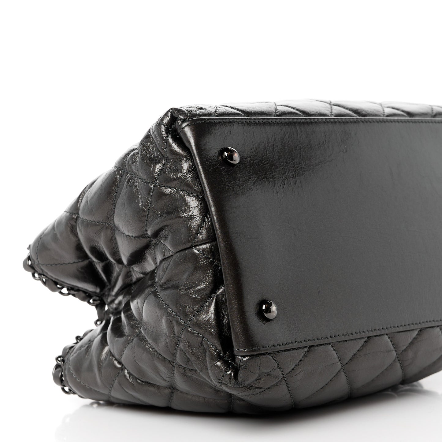 Metallic Aged Calfskin Quilted Small Chain Me Tote Silver