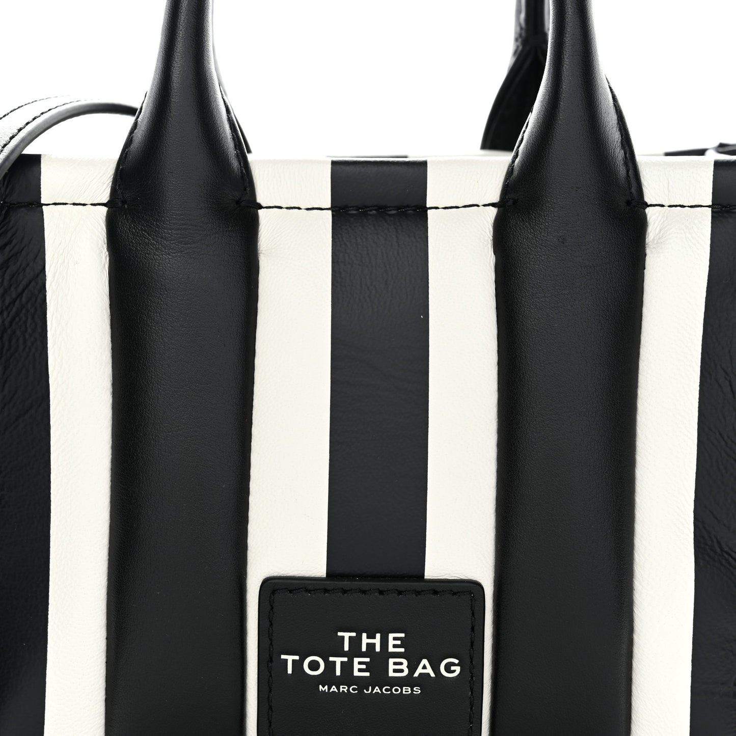 Calfskin Striped Mini The Traveler Tote Bag Black White