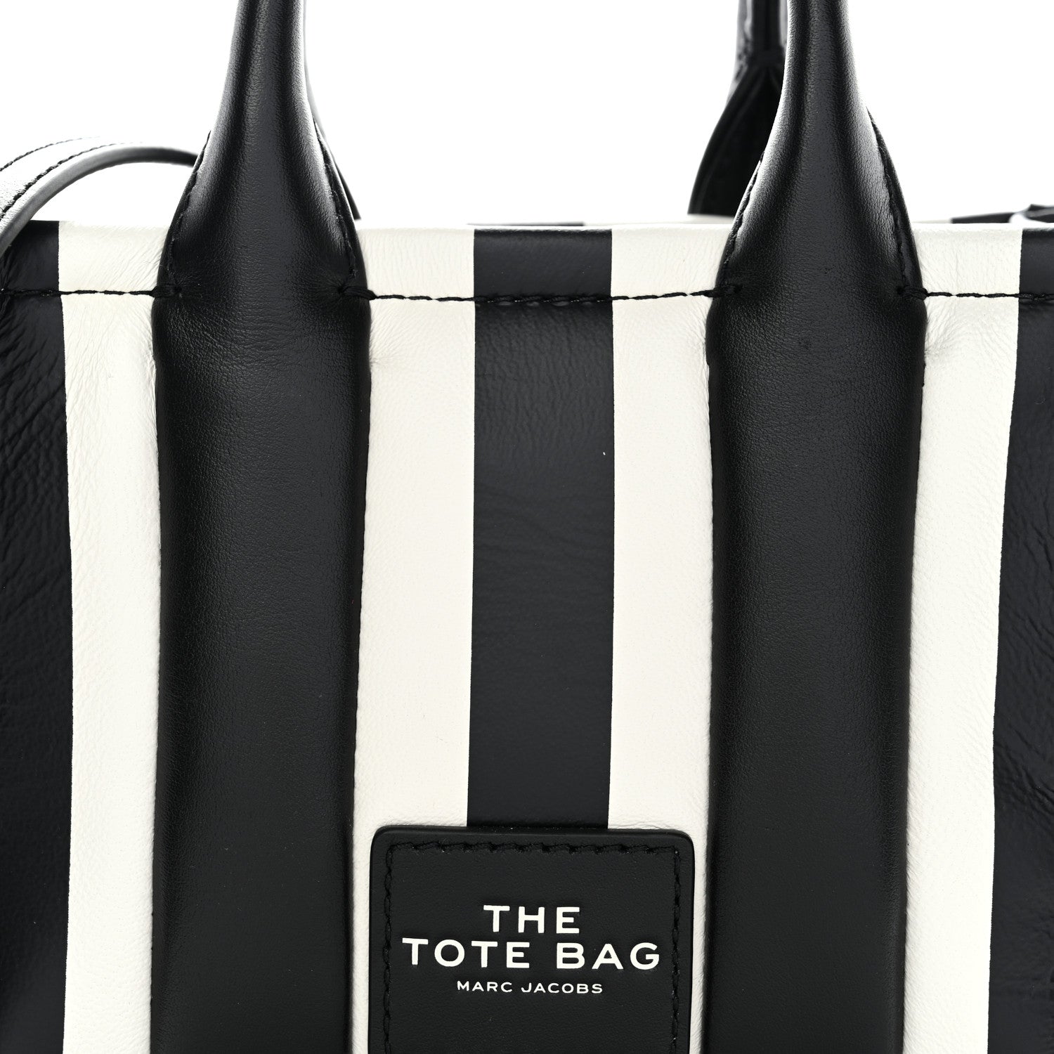 Marc Jacobs Calfskin Striped Mini The Traveler Tote Bag Black White 8 of 10