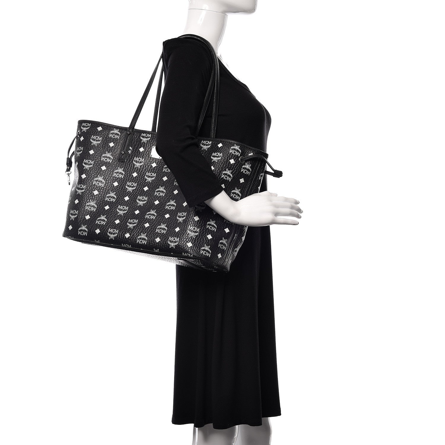 MCM Visetos Medium Reversible Shopper Tote Black 3 of 22