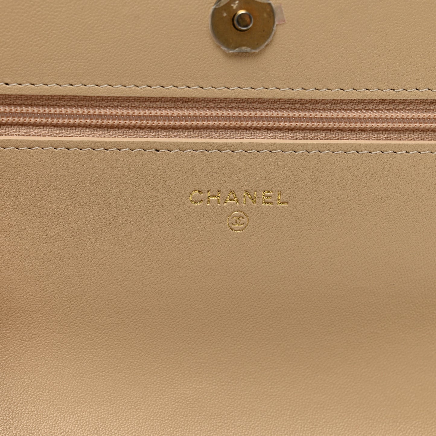 Lambskin Quilted Chanel 19 Wallet On Chain WOC Beige