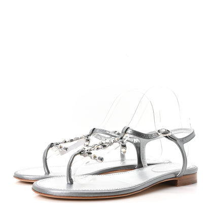 Chanel Metallized Lambskin CC Crystal Thong Sandals 38 Silver 4 of 9