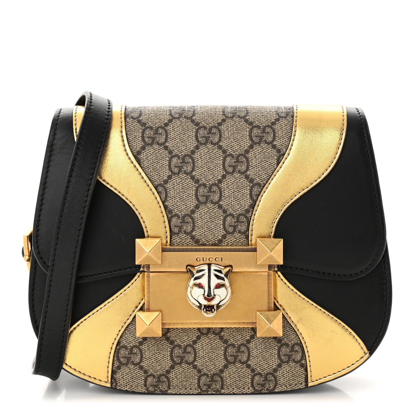 GG Supreme Monogram Small Osiride Shoulder Bag Black Gold