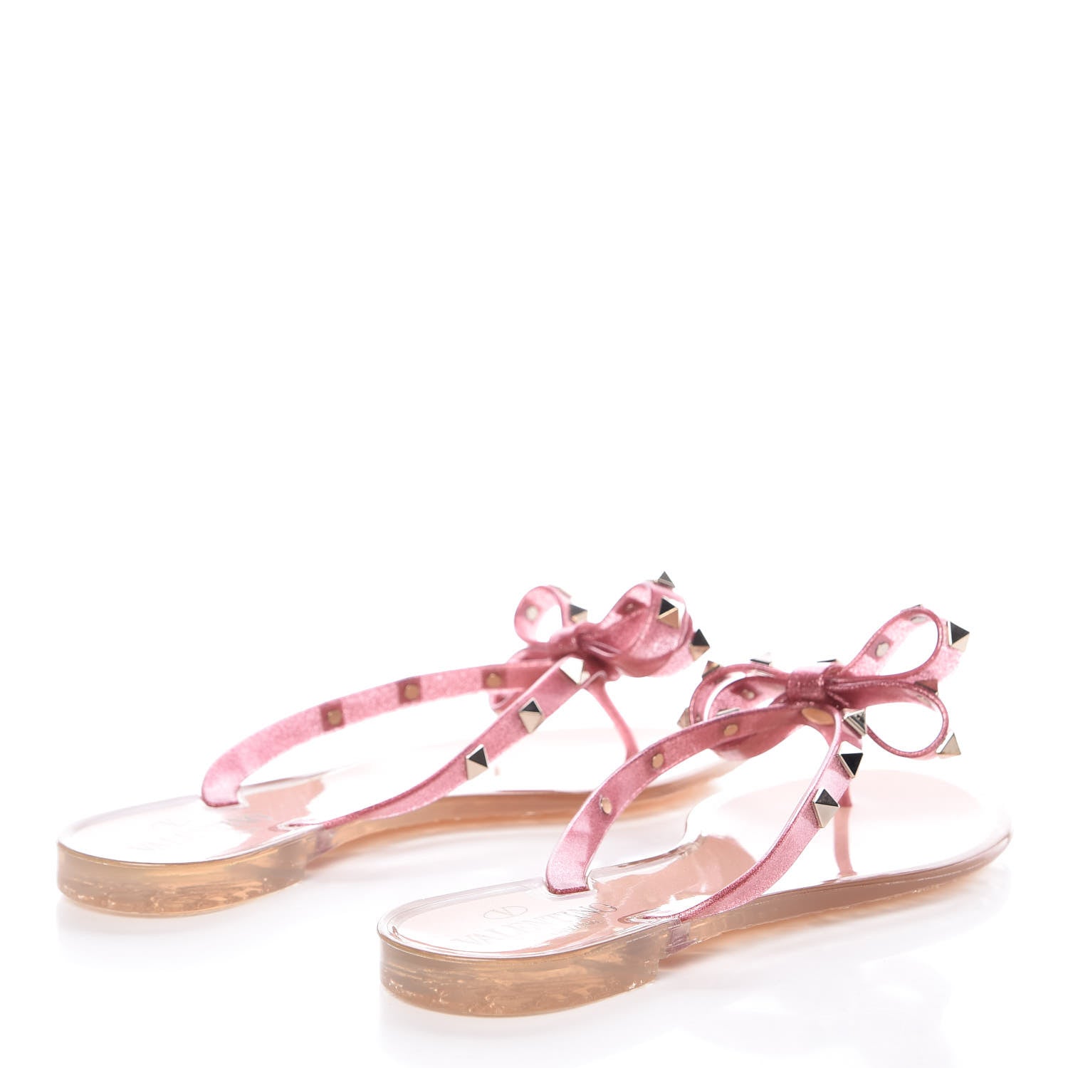 Valentino Garavani PVC Jelly Glitter Rockstud Bow Thong Sandals 37 Pink 4 of 8