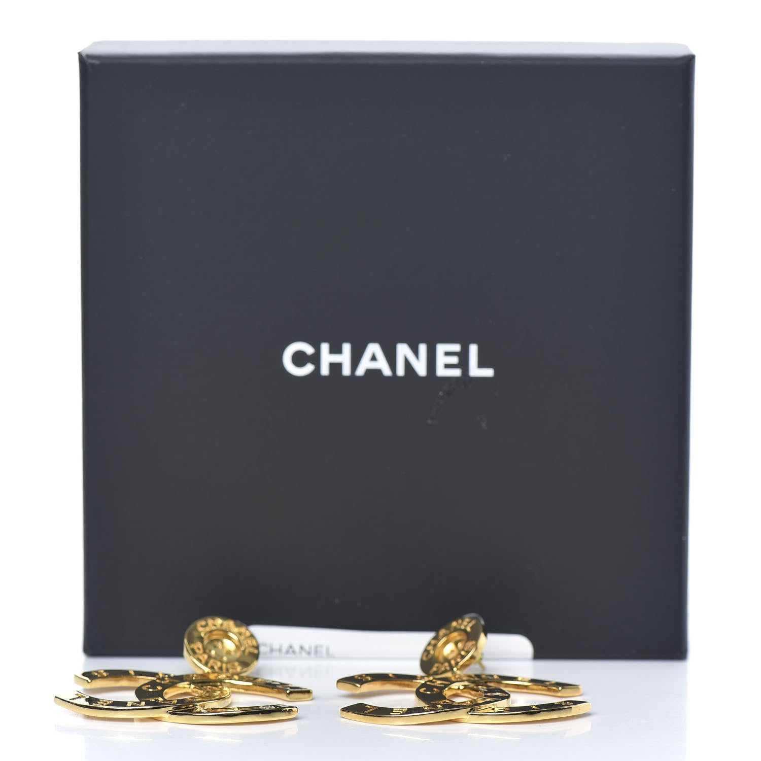 Chanel Metal Large Paris Button Earrings Gold 5 of 5