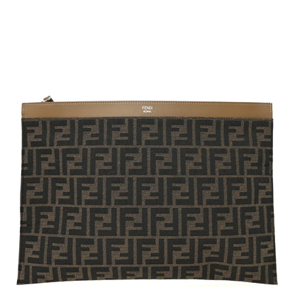 Fendi Vitello King Jacquard FF 1974 Large Flat Pouch Tobacco Moro Sand 1 of 8