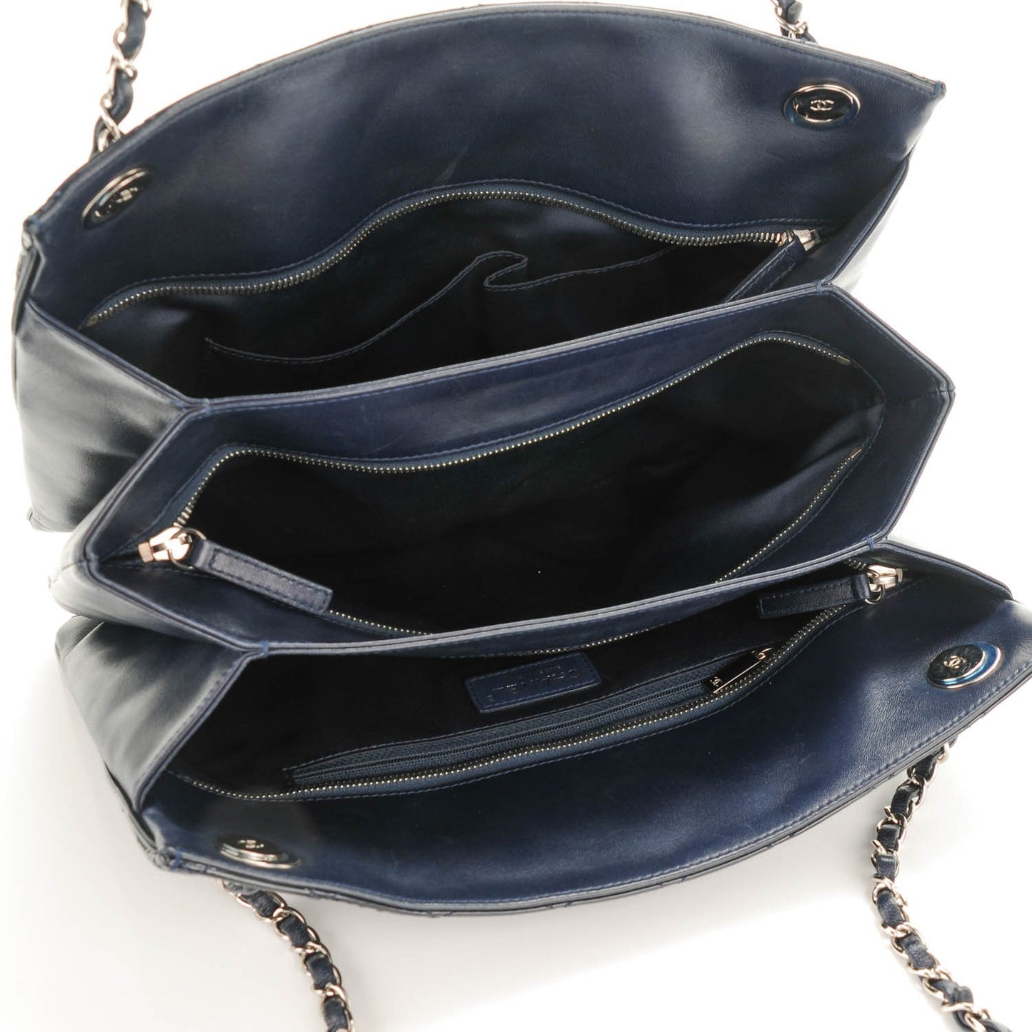Patent Quilted Accordion Shopping Tote Navy